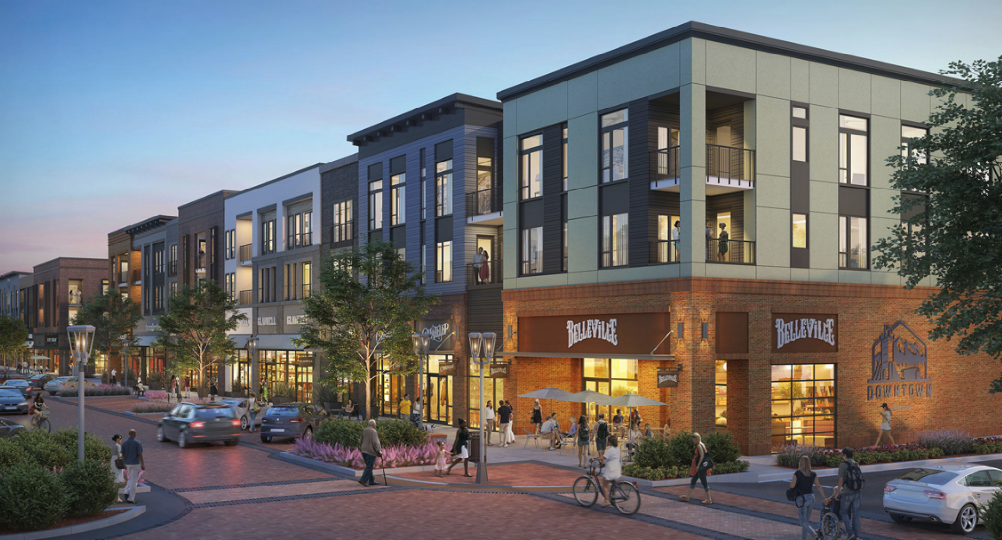 Nottingham Center mixed-use development rendering at twilight